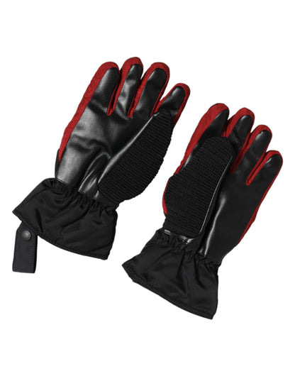 Dolce & Gabbana Nylon Polyamide Polyester & Polyurethane Mittens Wrist Length Gloves - Black Red Signature