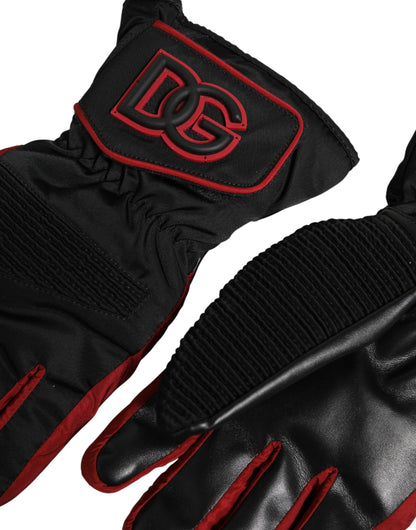 Dolce & Gabbana Nylon Polyamide Polyester & Polyurethane Mittens Wrist Length Gloves - Black Red Signature