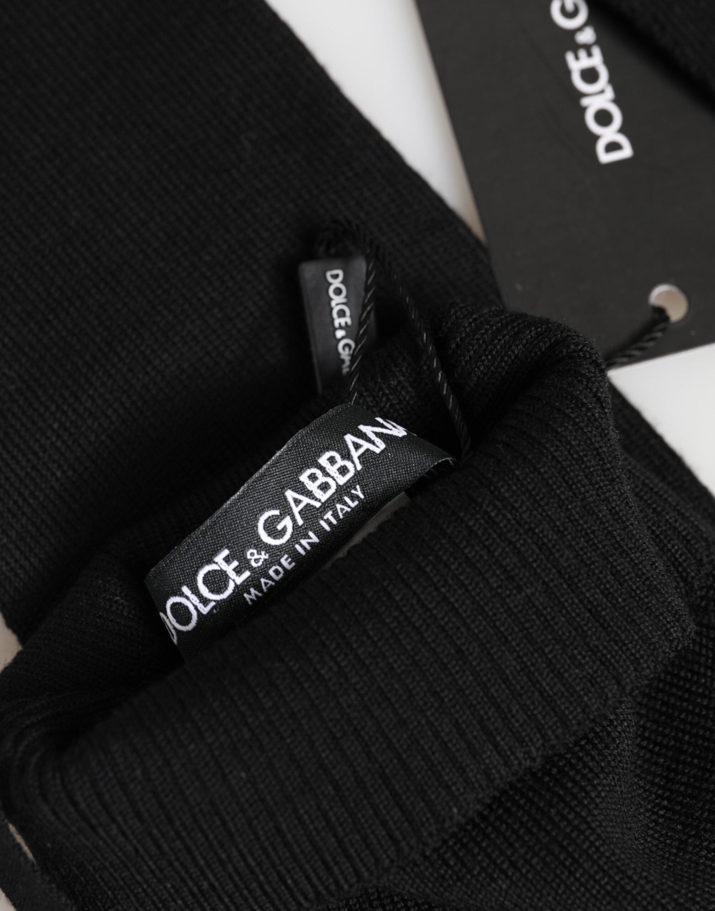 Dolce & Gabbana Black Virgin Wool Knitted Fingerless Men Gloves