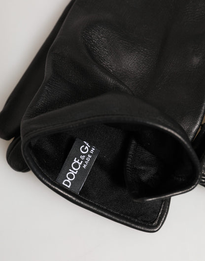 Dolce & Gabbana Silk & leather Mittens Gloves - Black Signature