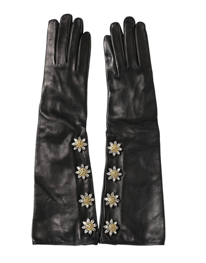 Dolce & Gabbana Silk & leather Mittens Gloves - Black Signature
