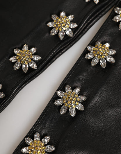 Dolce & Gabbana Silk & leather Mittens Gloves - Black Signature