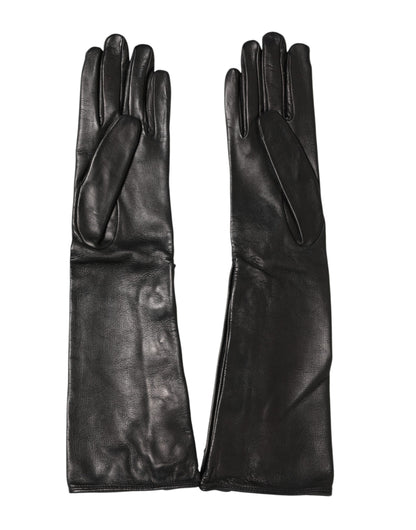 Dolce & Gabbana Silk & leather Mittens Gloves - Black Signature