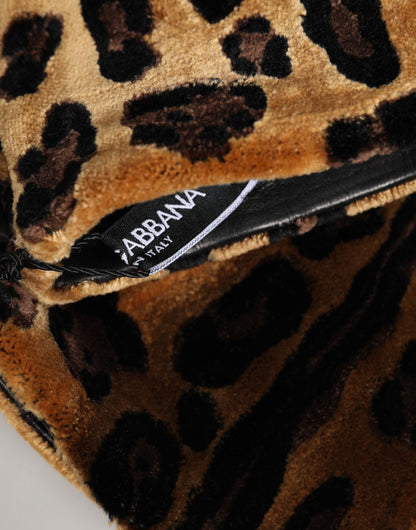 Dolce & Gabbana Leather Silk & Viscose Mittens Elbow Length Gloves - Black Brown Leopard Print Signature Print