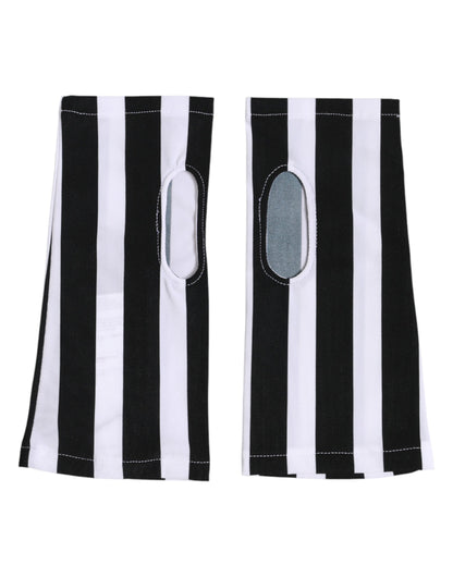 Dolce & Gabbana Stretch Nylon Fingerless Gloves Wrist Length - Black White Signature