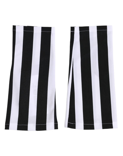 Dolce & Gabbana Stretch Nylon Fingerless Gloves Wrist Length - Black White Signature