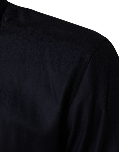 Dolce & Gabbana Blue Cotton Collared Long Sleeve GOLD Men Dress Shirt