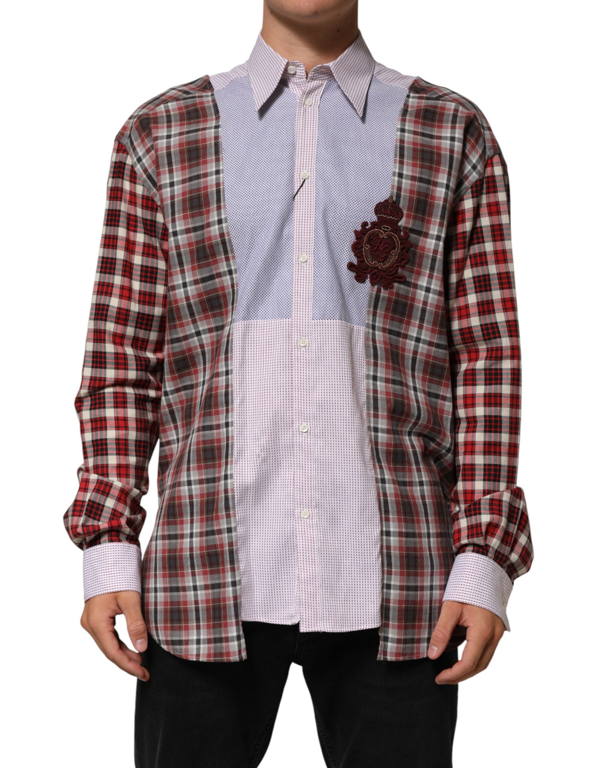 Dolce & Gabbana Men's Regular Fit Long-Sleeve Cotton Dress Shirt - Multicolor Patterned Checkered
