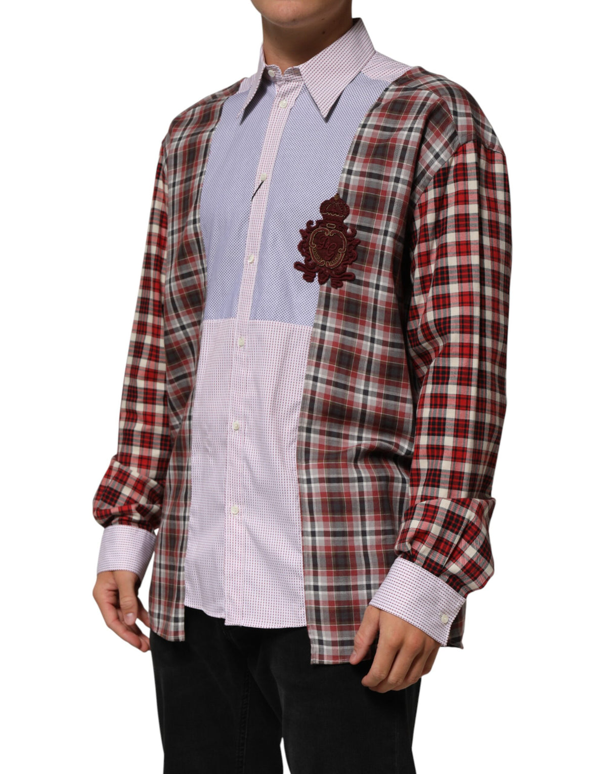 Dolce & Gabbana Men's Regular Fit Long-Sleeve Cotton Dress Shirt - Multicolor Patterned Checkered