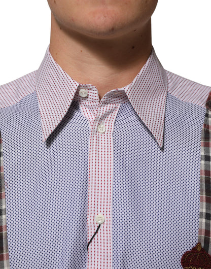Dolce & Gabbana Men's Regular Fit Long-Sleeve Cotton Dress Shirt - Multicolor Patterned Checkered