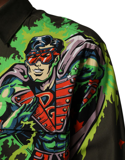 Dolce & Gabbana Brown Superhero Print Button Down Shirt