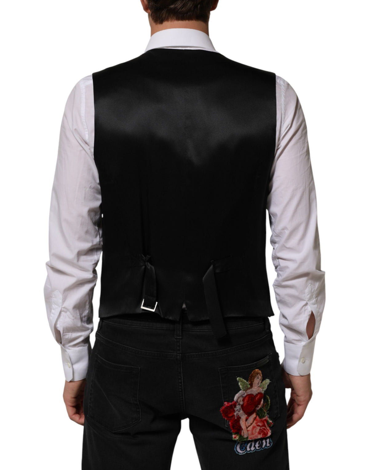 Dolce & Gabbana Men's Silk Cotton Viscose Wool Vest - Black Striped