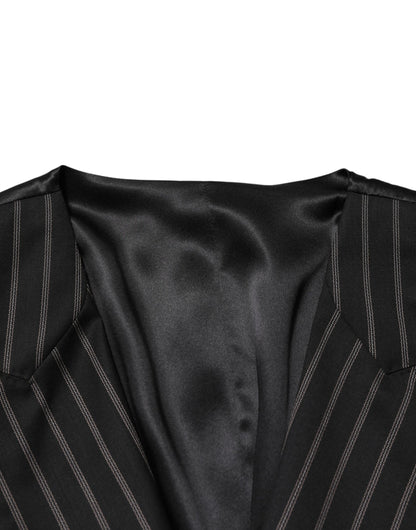 Dolce & Gabbana Men's Silk Cotton Viscose Wool Vest - Black Striped