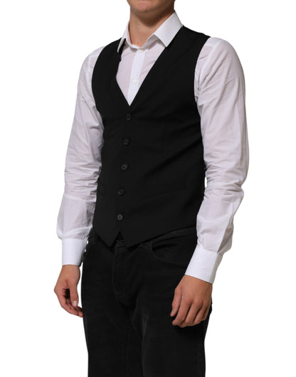 Dolce & Gabbana Men's Polyester Viscose Wool Vest - Black
