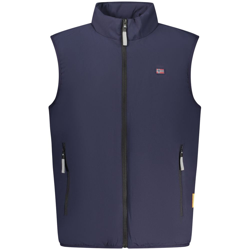 Vest by Norway 1963 for men in stretch polyester blue showcases a dynamic silhouette, perfectly balancing pockets with a dynamic for a sophisticated, high-fashion look.