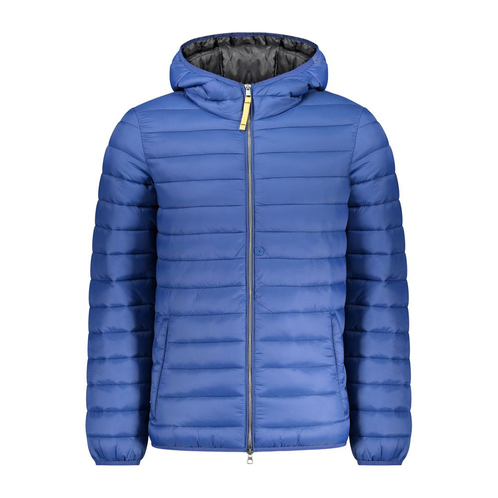 This Hooded Puffer Jacket by Armata Di Mare for men in polyamide blue exhibits a edgy silhouette, meticulously detailed with functional pockets, hooded, insulated & windproof and a edgy hooded neckline for a edgy finish.
