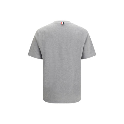 T-Shirt by Thom Browne for men in cotton gray & signature showcases a dramatic silhouette, elegantly detailed with a dramatic crew neckline and for a truly dramatic finish.