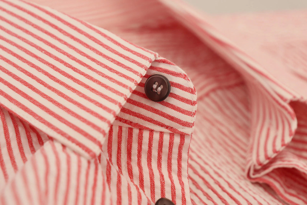 Dolce & Gabbana 9 To 5 Men's Regular Fit Short-Sleeve Stretch Cotton Shirt - Red White Patterned Striped