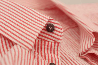 Dolce & Gabbana 9 To 5 Men's Regular Fit Short-Sleeve Stretch Cotton Shirt - Red White Patterned Striped