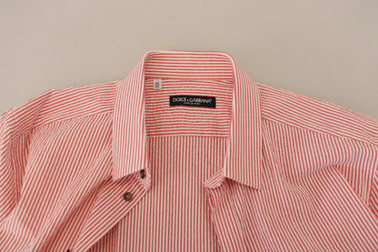 Dolce & Gabbana 9 To 5 Men's Regular Fit Short-Sleeve Stretch Cotton Shirt - Red White Patterned Striped