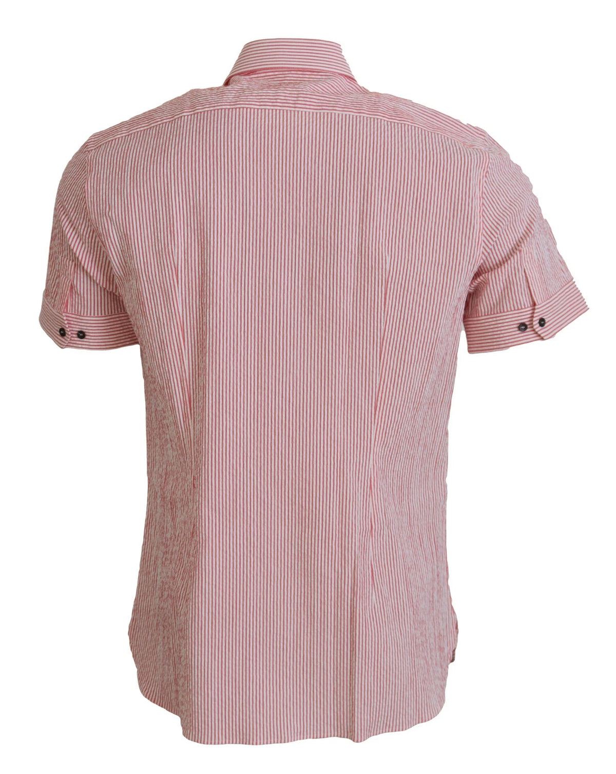 Dolce & Gabbana 9 To 5 Men's Regular Fit Short-Sleeve Stretch Cotton Shirt - Red White Patterned Striped