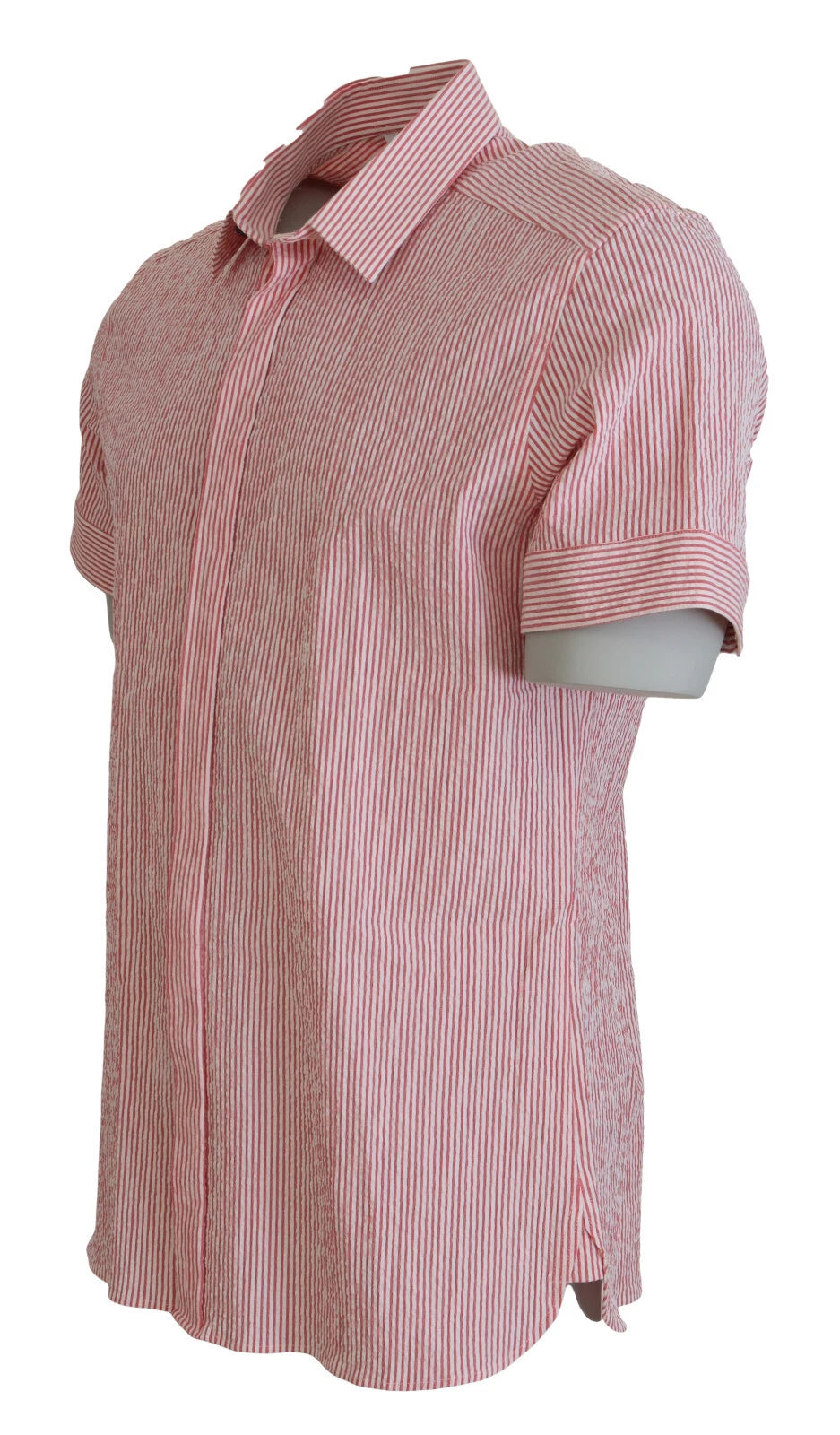Dolce & Gabbana 9 To 5 Men's Regular Fit Short-Sleeve Stretch Cotton Shirt - Red White Patterned Striped