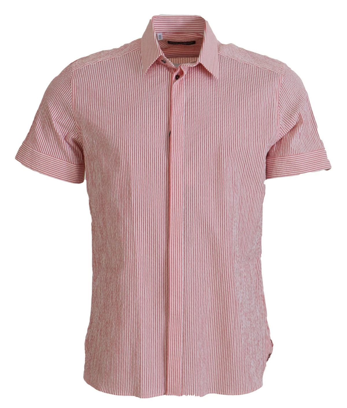 Dolce & Gabbana 9 To 5 Men's Regular Fit Short-Sleeve Stretch Cotton Shirt - Red White Patterned Striped