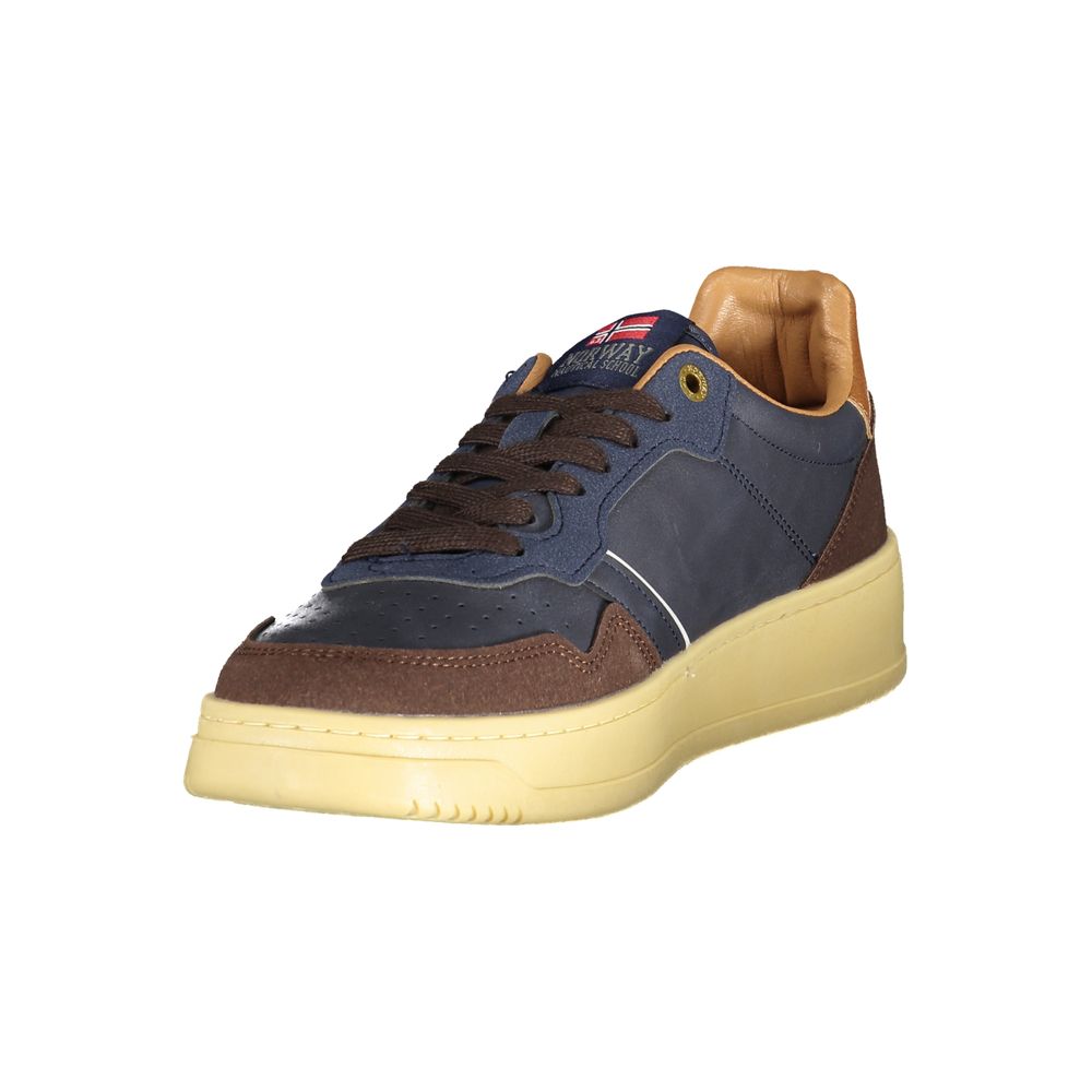Athletic Sneakers by Norway 1963 for men in polyester & polyethylene blue showcases a architectural silhouette, artfully capturing the essence of the Crisp Men's Athletic Polyester & Polyethylene Sneakers with its signature architectural athletic style construction.