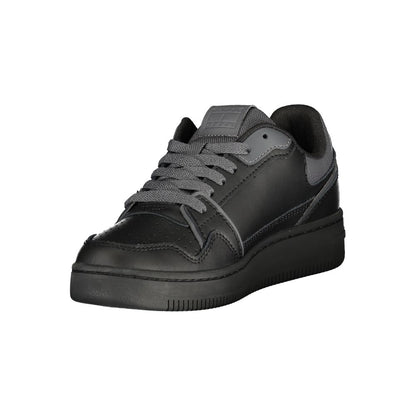Athletic Sneakers by Tommy Hilfiger for women in polyester polyethylene leather black & gray showcases an impeccable silhouette, defined by an impeccable athletic style design that perfectly captures the essence of the Women's Athletic Polyester Polyethylene Leather Sneakers.