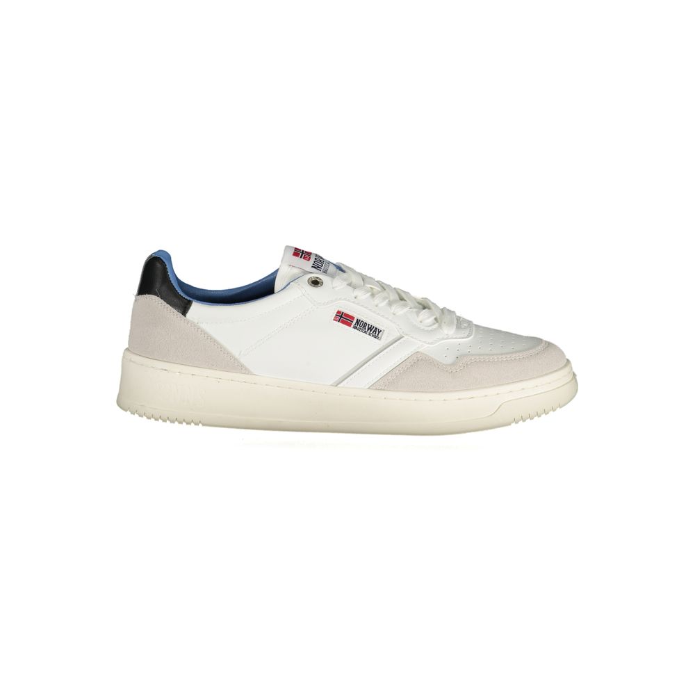 Athletic Sneakers by Norway 1963 for men in polyester & polyethylene white presents a sleek silhouette, perfectly capturing the athletic style essence of Men's Athletic Polyester & Polyethylene Sneakers with its sleek design and premium finish.