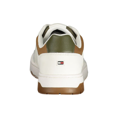 Athletic Sneakers by Tommy Hilfiger for men in polyester polyethylene leather white showcases a architectural silhouette, artfully capturing the essence of the Men's Athletic Polyester Polyethylene Leather Sneakers with its signature architectural athletic style construction.