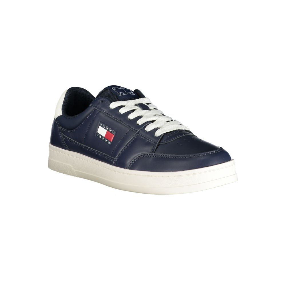 Athletic Sneakers by Tommy Hilfiger for men in polyester polyethylene leather blue, white & print presents a sleek silhouette, perfectly capturing the athletic style essence of Crisp Men's Athletic Polyester Polyethylene Leather Sneakers with its sleek design and premium finish.