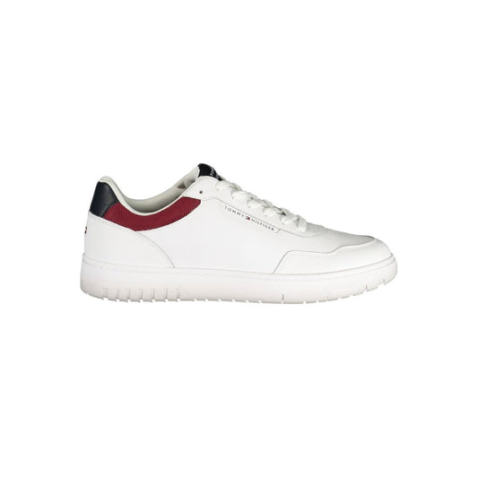 Athletic Sneakers by Tommy Hilfiger for men in polyester polyethylene leather white presents a sleek silhouette, perfectly capturing the athletic style essence of Men's Athletic Polyester Polyethylene Leather Sneakers with its sleek design and premium finish.