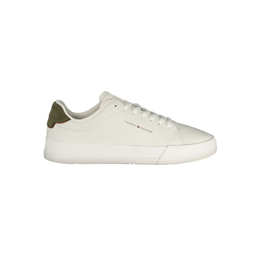 Athletic Sneakers by Tommy Hilfiger for men in polyester polyethylene leather green & white features an architectural silhouette from the Men's Athletic Polyester Polyethylene Leather Sneakers collection, showcasing a architectural athletic style for a architectural look.