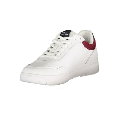Athletic Sneakers by Tommy Hilfiger for men in polyester polyethylene leather white features an stately silhouette, showcasing the signature athletic style of the Men's Athletic Polyester Polyethylene Leather Sneakers collection with a truly stately finish.