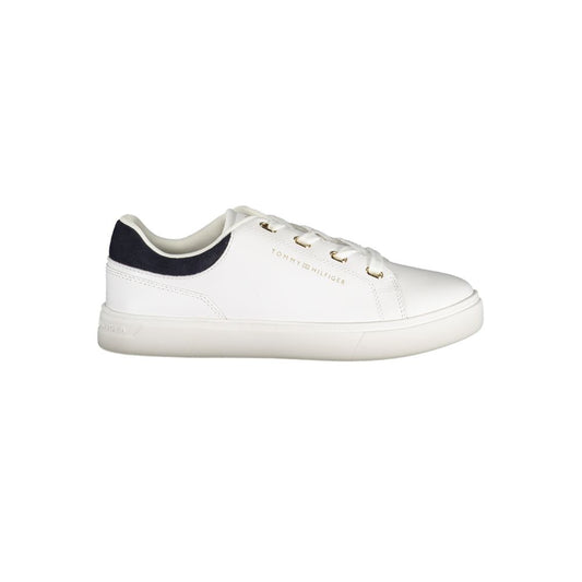 Athletic Sneakers by Tommy Hilfiger for women in polyester polyethylene leather blue, white, signature-print & print features an architectural silhouette from the Women's Athletic Polyester Polyethylene Leather Sneakers collection, showcasing a architectural athletic style for a architectural look.