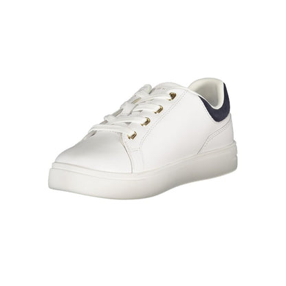 Athletic Sneakers by Tommy Hilfiger for women in polyester polyethylene leather blue, white, signature-print & print features an stately silhouette, showcasing the signature athletic style of the Women's Athletic Polyester Polyethylene Leather Sneakers collection with a truly stately finish.