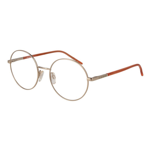 Eyeglasses Frames by Love Moschino for women in metal gold features an refined silhouette, showcasing a sophisticated gold coloured frame and refined full-frame frame design for a refined look.