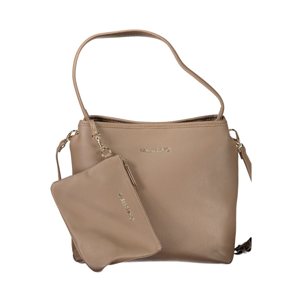 This 2-in-1 Shoulder & Crossbody Pouch Handbag by Mario Valentino for women in polyethylene and brown presents a sculptural silhouette featuring a secure snap, ample removable-pouch, and versatile crossbody-strap, shoulder-strap, adjustable-strap, detachable-strap & handle for a sculptural finish.