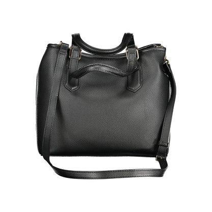 Handbag by Mario Valentino for women in polyurethane black features an refined silhouette, showcasing a secure , ample built-in-compartments & internal-pockets, and versatile shoulder-strap, handle & adjustable-strap for a sophisticated refined aesthetic.