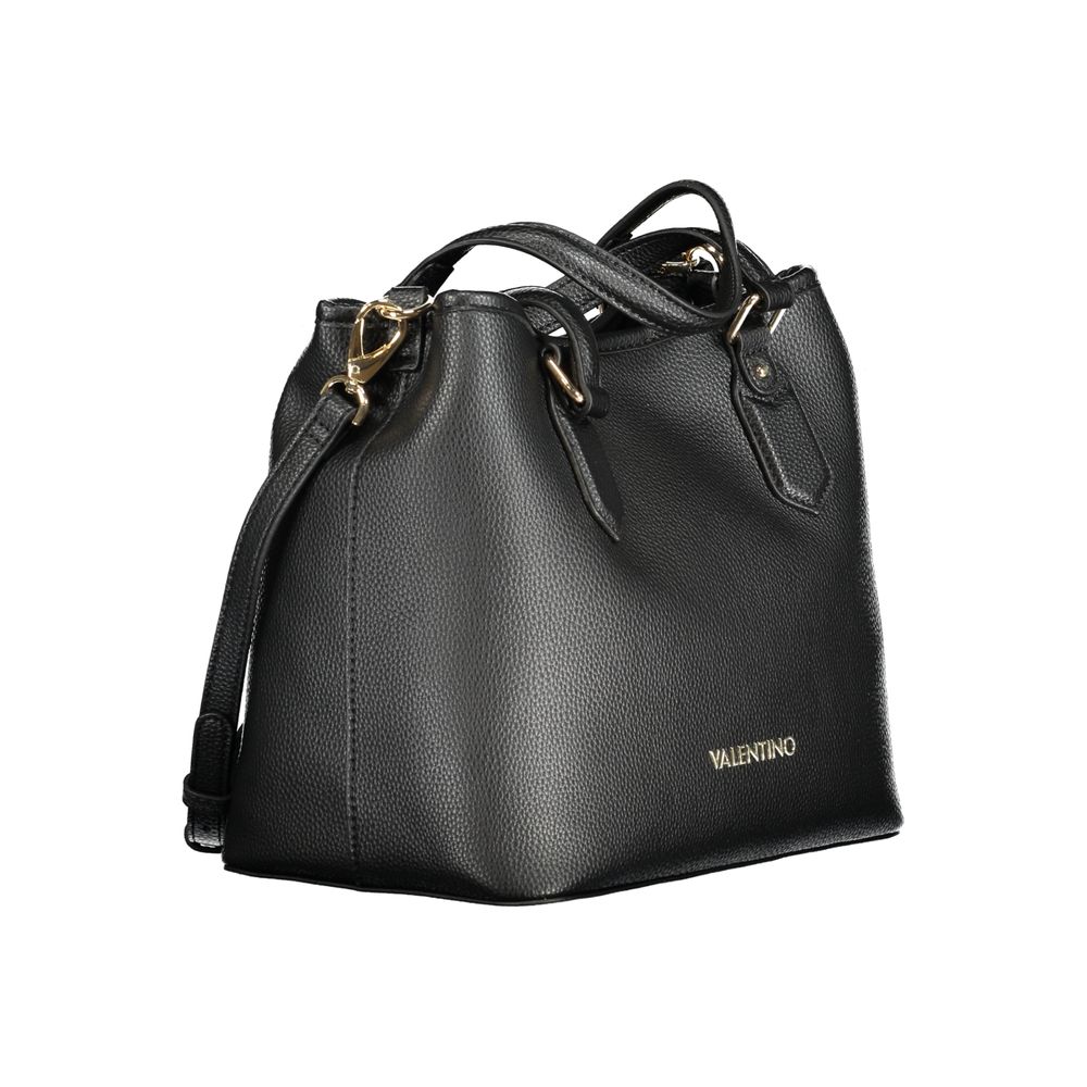 This Handbag by Mario Valentino for women in polyurethane and black presents a sculptural silhouette featuring a secure , ample built-in-compartments & internal-pockets, and versatile shoulder-strap, handle & adjustable-strap for a sculptural finish.