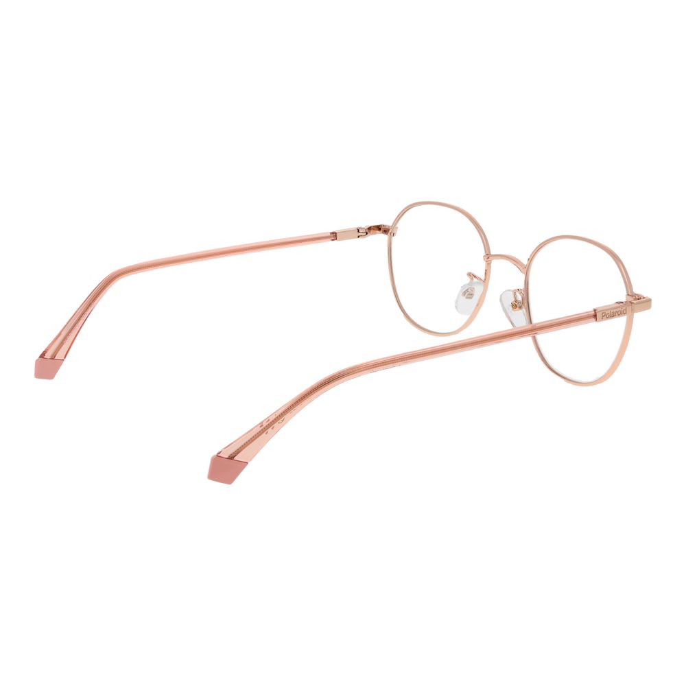 Eyeglasses Frames by Polaroid for unisex in rose-gold showcases a reflective silhouette, artfully incorporating a sophisticated rose-gold coloured frame with a distinct full-frame frame design.