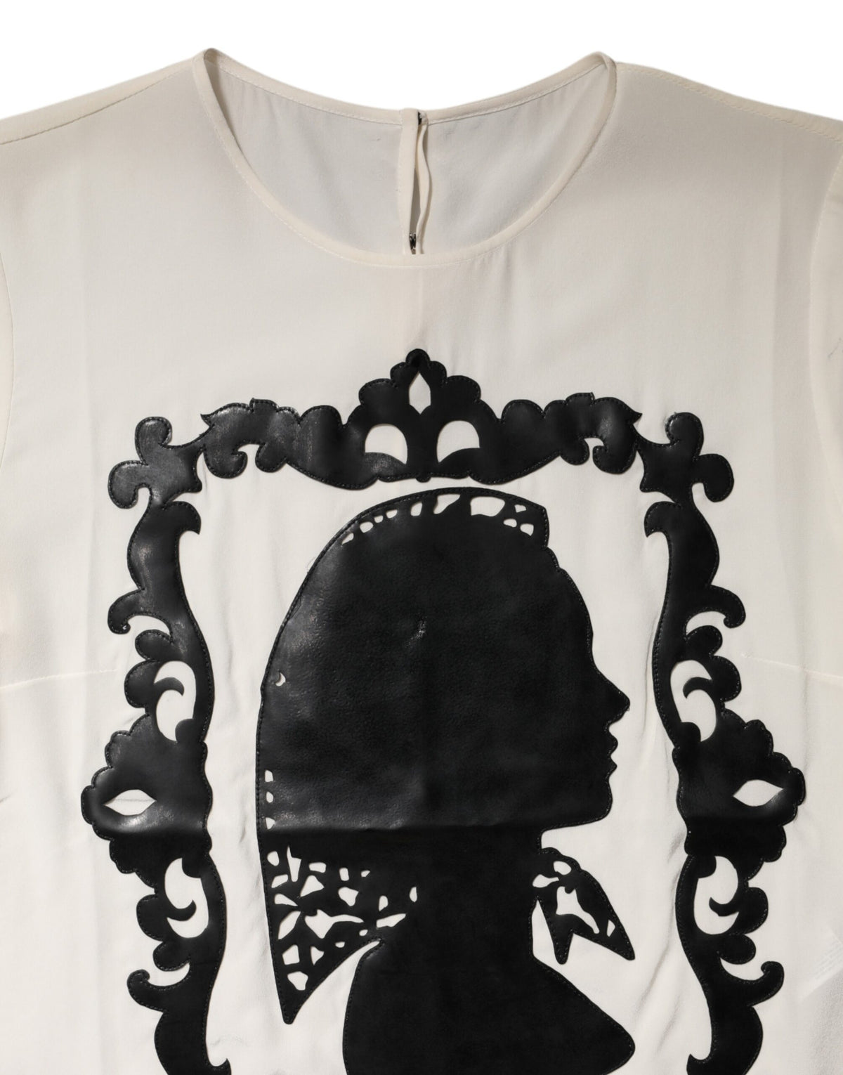Dolce & Gabbana Women's Short-Sleeve Round Neck Silk Blouse - Cream Patterned