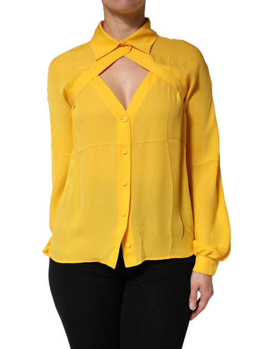 Moschino Couture Women's Long-Sleeve Silk Blouse - Yellow