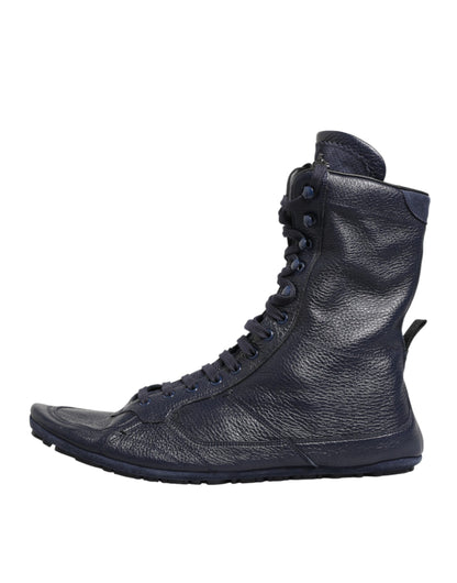 Dolce & Gabbana Men's Calf Leather Lace-Up Mid-Calf Boots - Dark Blue