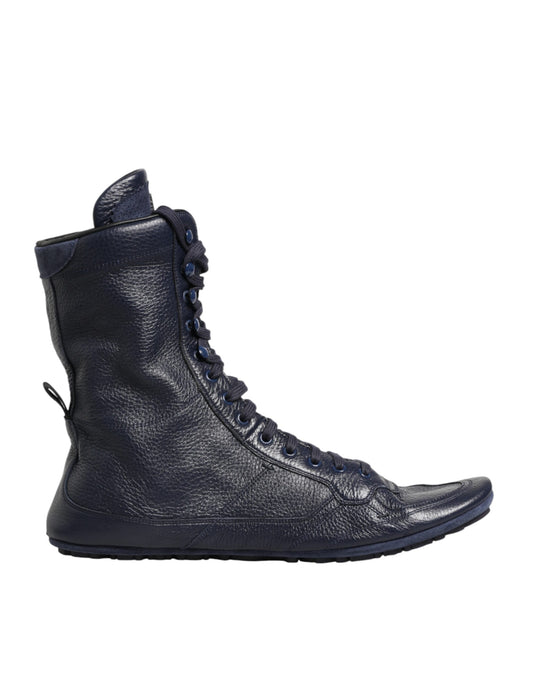 Dolce & Gabbana Men's Calf Leather Lace-Up Mid-Calf Boots - Dark Blue