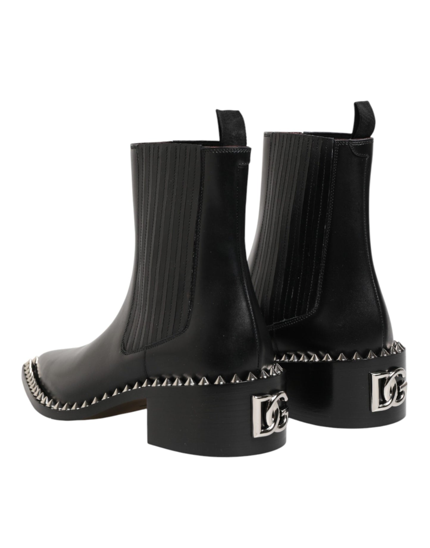 Dolce & Gabbana Black Studded Chelsea Short Ankle Boots Shoes
