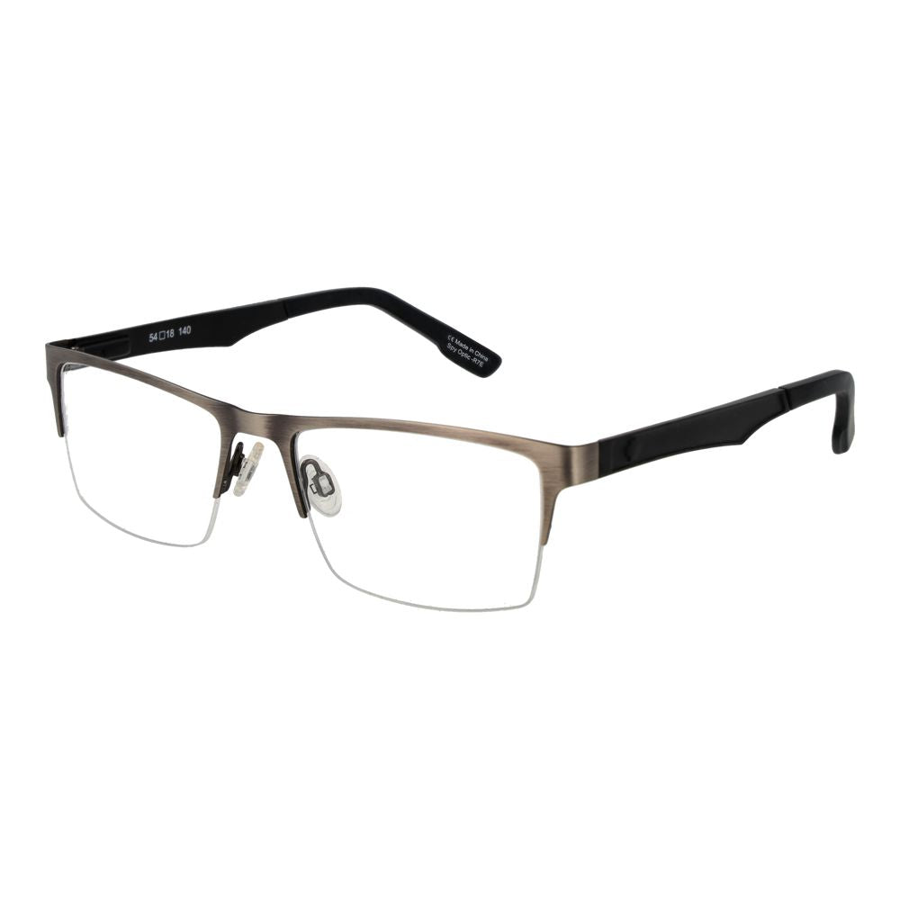 Eyeglasses Frames by Spy for men in plastic gray features an refined silhouette, showcasing the refined gunmetal coloured frame and sophisticated half-frame frame design.