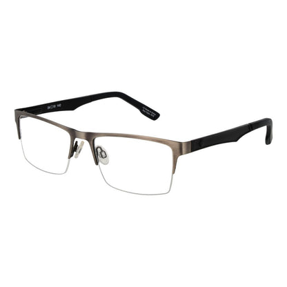 Eyeglasses Frames by Spy for men in plastic gray features an refined silhouette, showcasing the refined gunmetal coloured frame and sophisticated half-frame frame design.