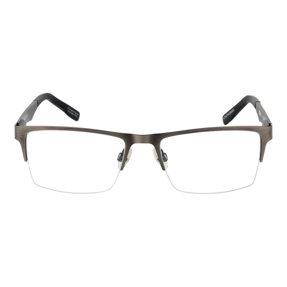 Eyeglasses Frames by Spy for men in plastic gray features an refined silhouette, showcasing a sophisticated gunmetal coloured frame and refined half-frame frame design for a refined look.